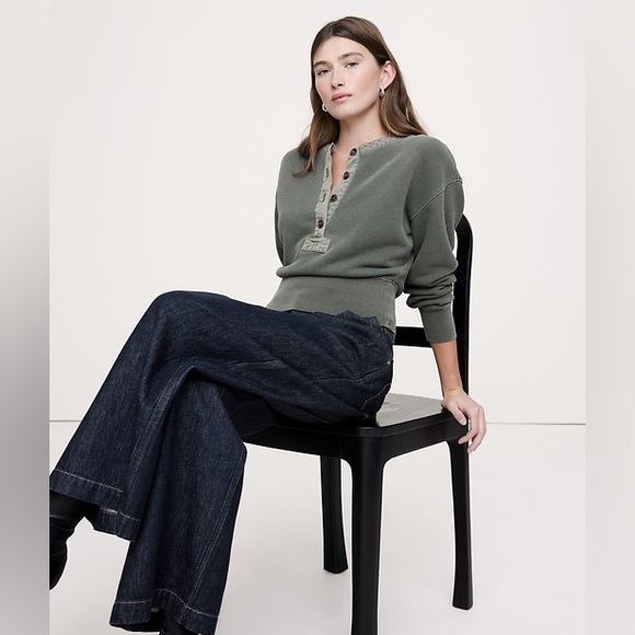 NWT Banana Republic French Terry Henley Sweatshirt S Yosemite Green $140 - Picture 2 of 13